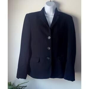 Jones New York Womens Black Wool Blazer Size 10 Preppy Office Professional